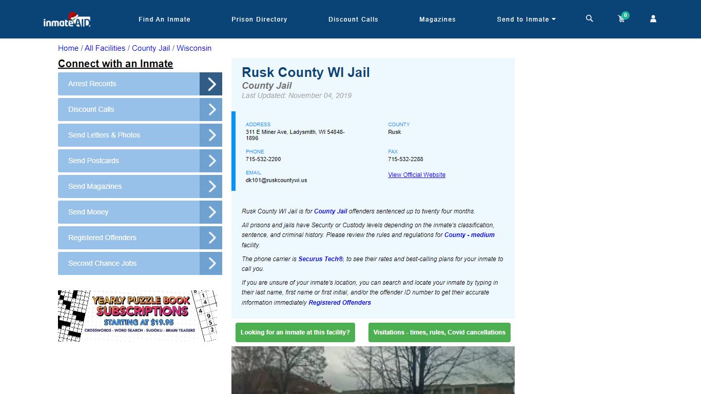 Rusk County WI Jail - Inmate Locator - Ladysmith, WI