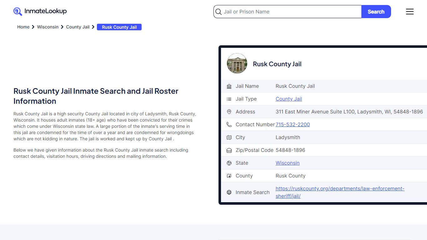 Rusk County Jail (WI) Inmate Search Wisconsin - Inmate Lookup
