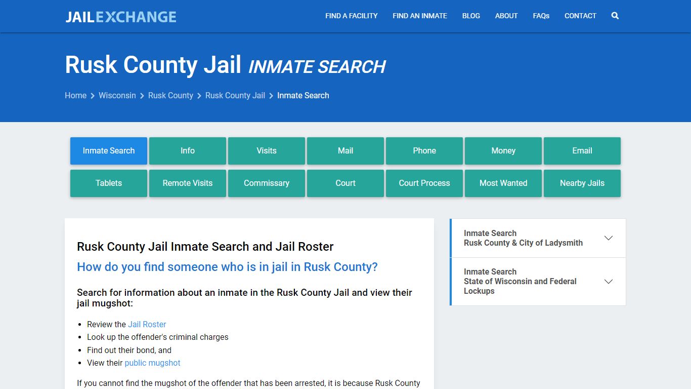 Inmate Search: Roster & Mugshots - Rusk County Jail, WI